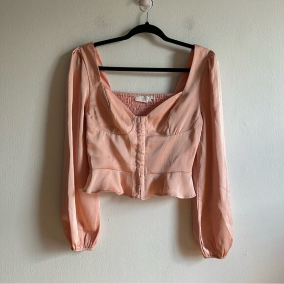 ASTR Light Pink Satin Corset Long Sleeves Blouse - Picture 2 of 10
